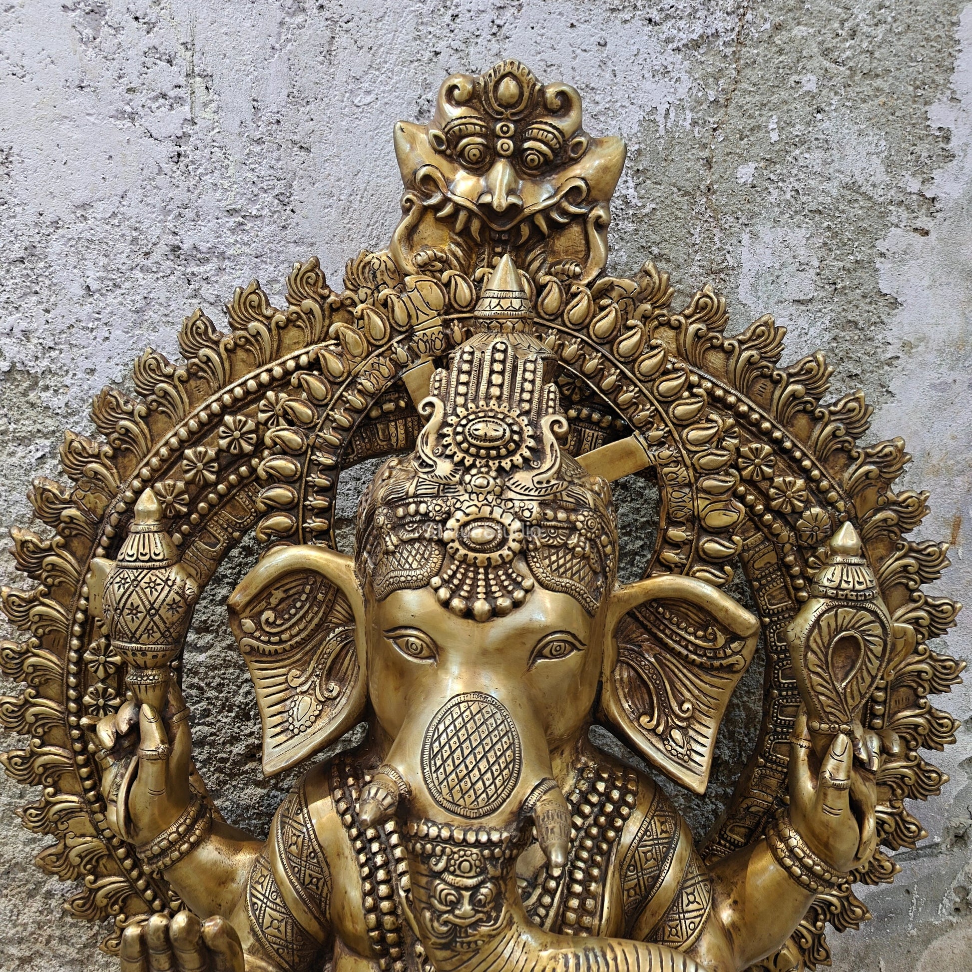 Elegant Brass Large Ganesha Statue With Prabhavali 50 Inches - Image 9