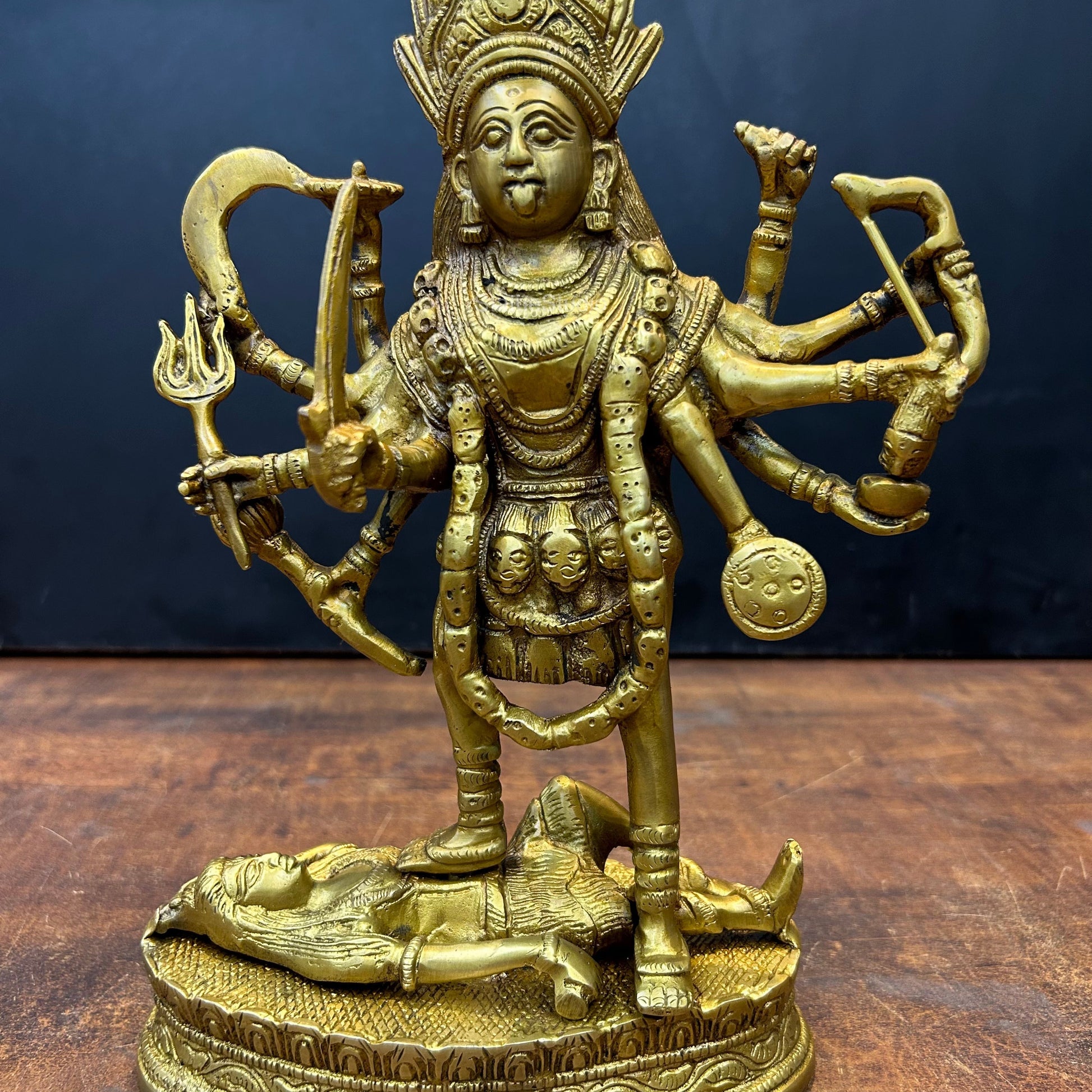 Brass Goddess Kali Mata Idol Dashbhuja 11.5 Inch - Image 2