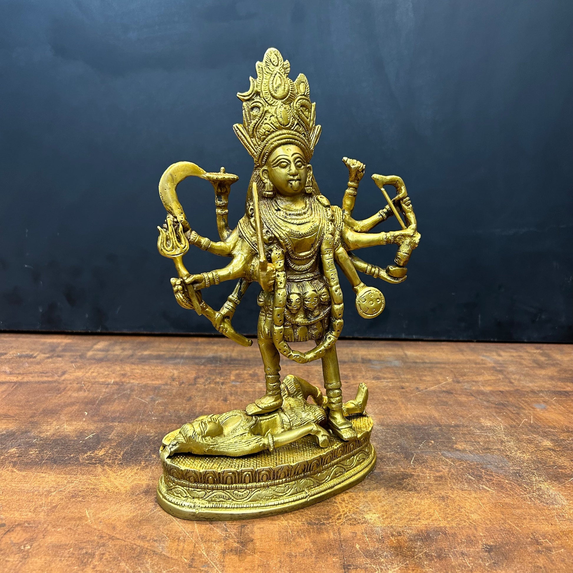 Brass Goddess Kali Mata Idol Dashbhuja 11.5 Inch - Image 4