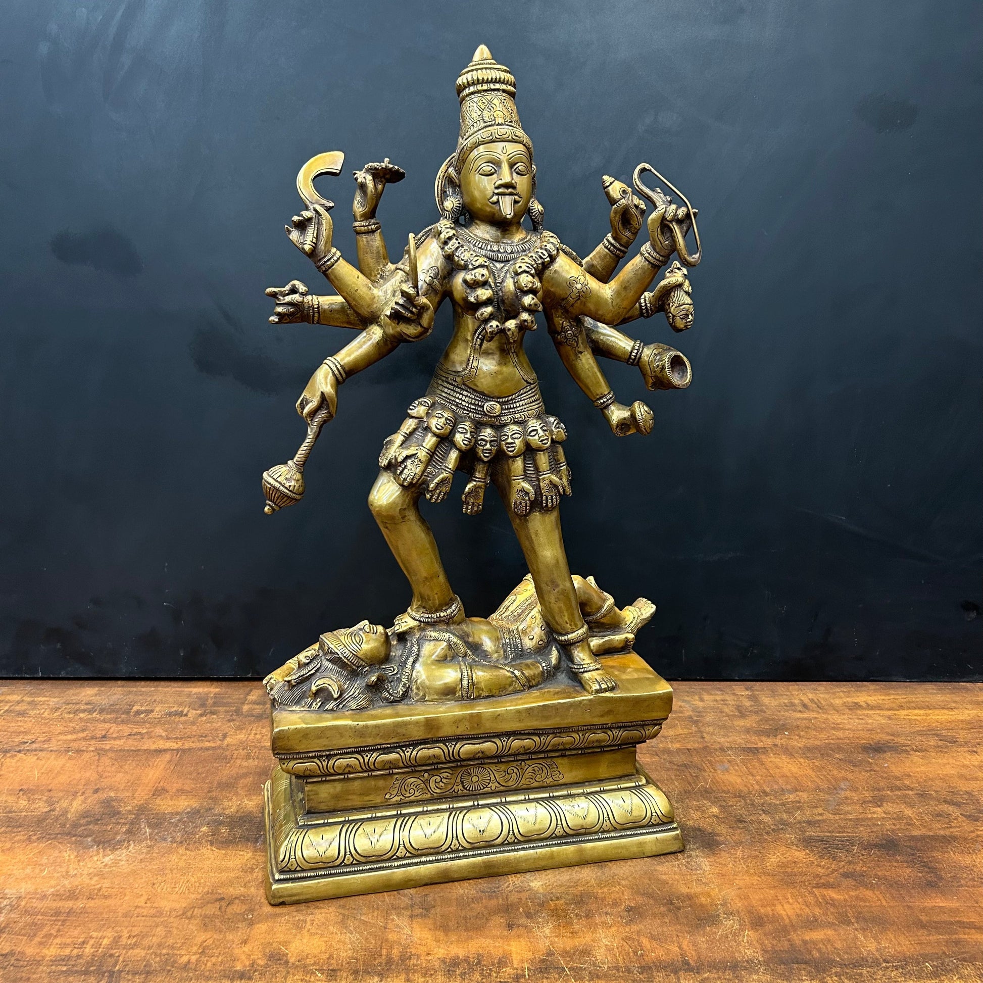 Brass Goddess Kali Mata Statue 10 Arms 24 Inches - Image 4