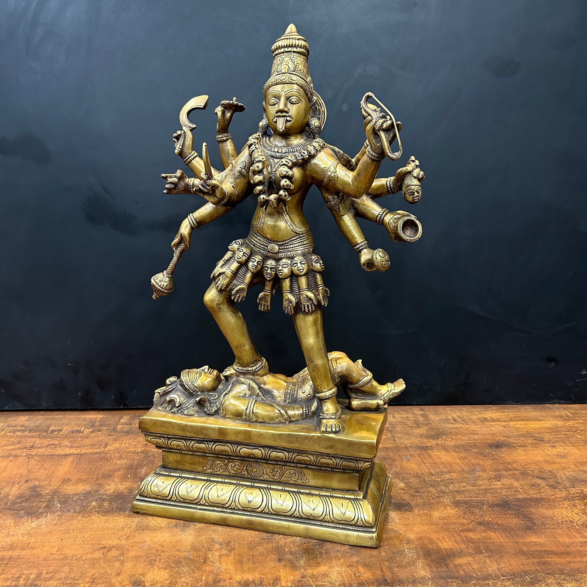 Brass Goddess Kali Mata Statue 10 Arms 24 Inches - Image 5