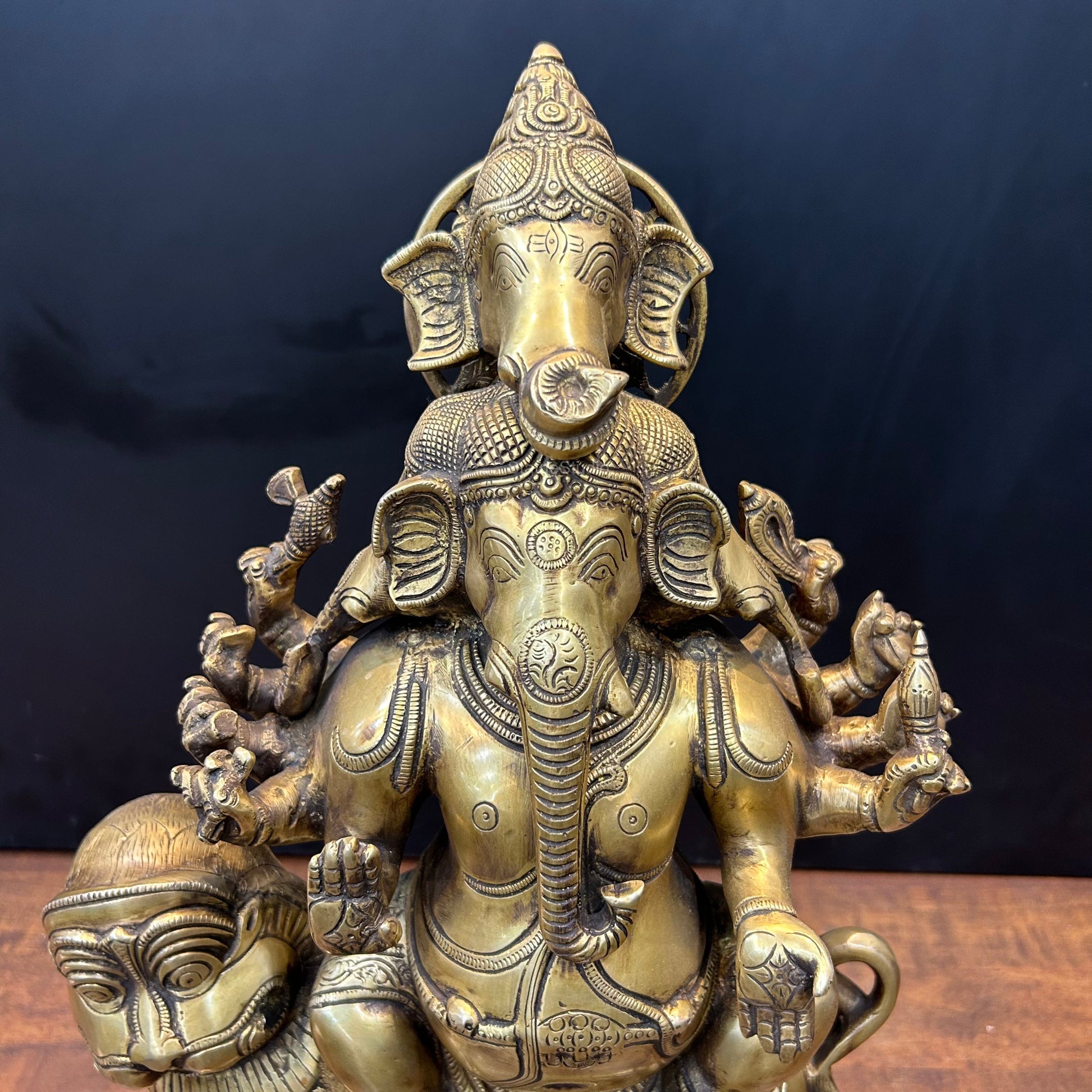 Brass Panchmukhi Ganesha Idol Seated On Lion Heramba Statue 22.5 Inch - Image 4