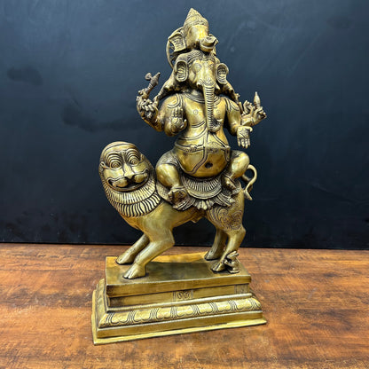 Brass Panchmukhi Ganesha Idol Seated On Lion Heramba Statue 22.5 Inch by vendor-unknown - Hindu Gods (View 5)