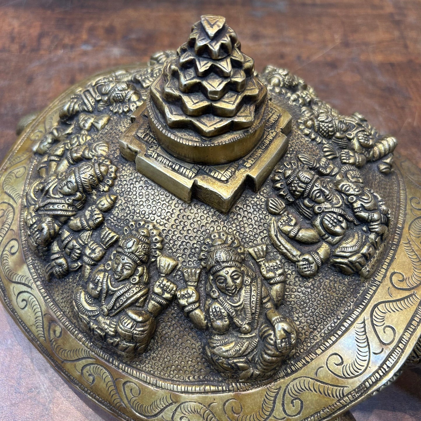 Brass Ashtalakshmi Shree Yantra on Tortoise 14 Inch