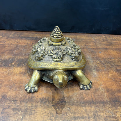 Brass Ashtalakshmi Shree Yantra on Tortoise 14 Inch by vendor-unknown - Decor (View 4)