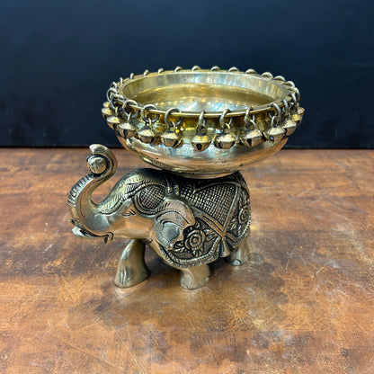 Engraved Elephant Brass Urli With Ghungroo 7 Inch by vendor-unknown - Decor (View 3)