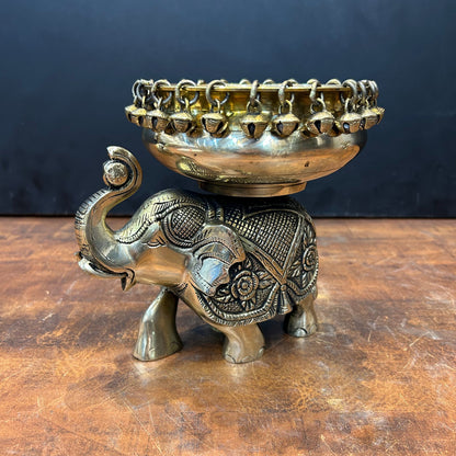 Engraved Elephant Brass Urli With Ghungroo 7 Inch by vendor-unknown - Decor (View 4)