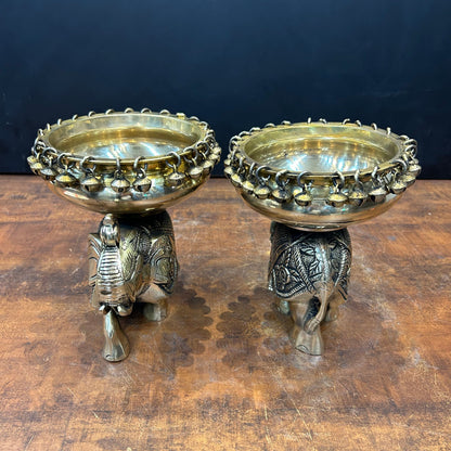 Engraved Elephant Brass Urli Pair With Ghungroo 7 Inch by vendor-unknown - Decor (View 3)