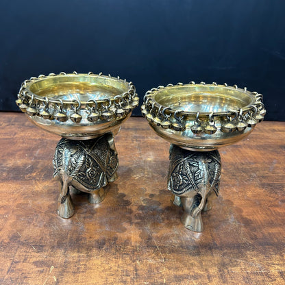 Engraved Elephant Brass Urli Pair With Ghungroo 7 Inch by vendor-unknown - Decor (View 4)