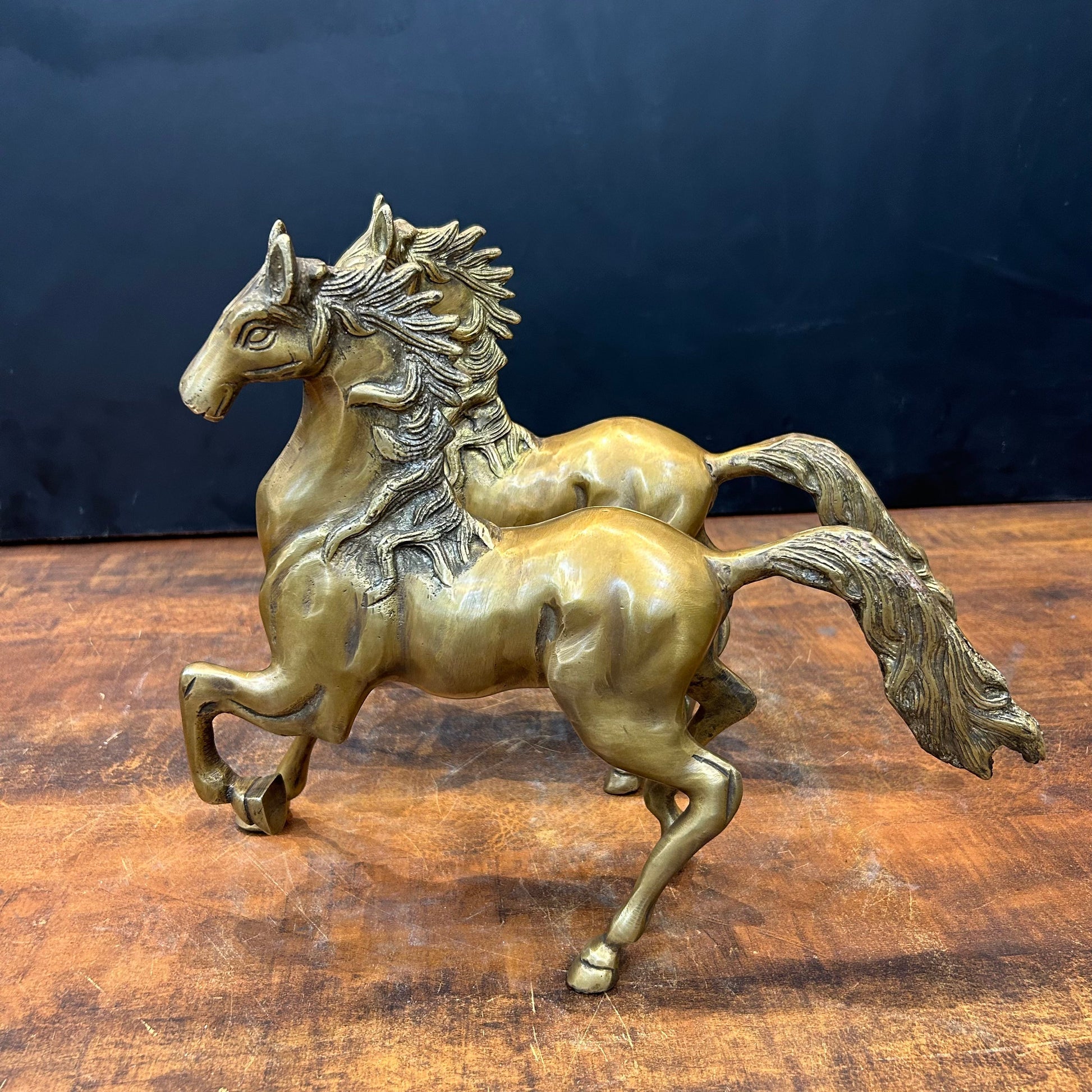 Brass Running Horse Pair Statue with One Leg Raised 10 Inch - Image 5