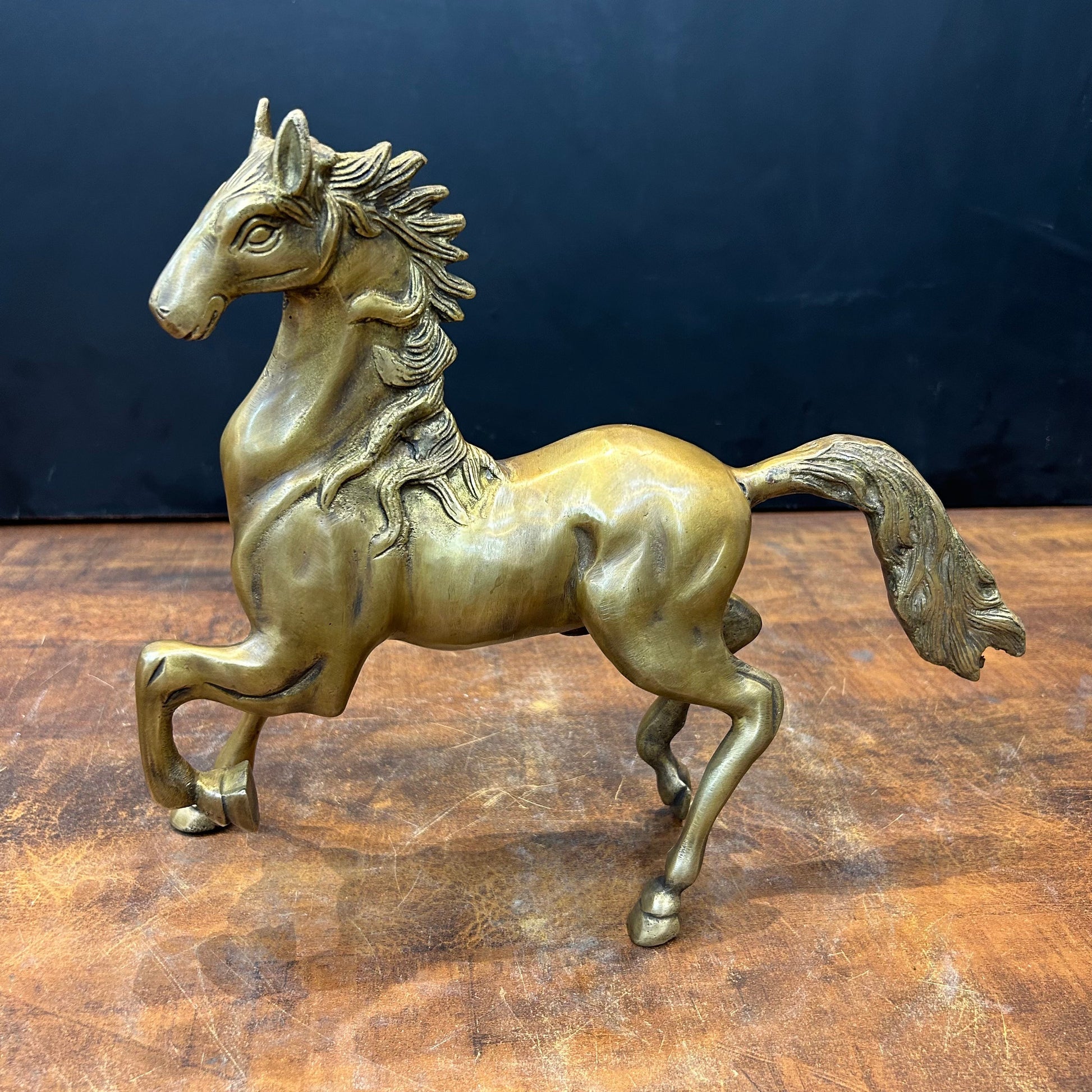 Brass Running Horse Pair Statue with One Leg Raised 10 Inch - Image 6