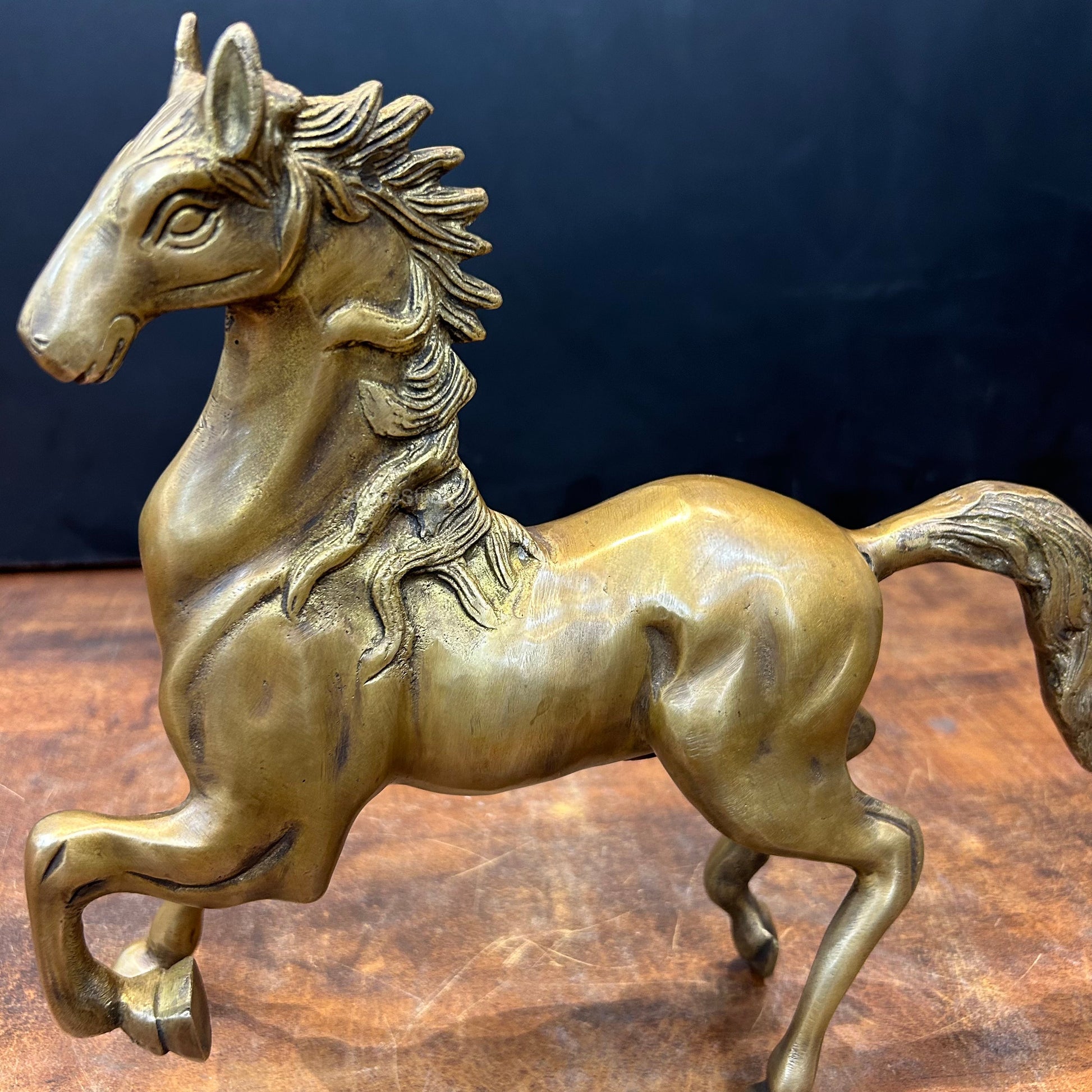 Brass Running Horse Pair Statue with One Leg Raised 10 Inch - Image 7