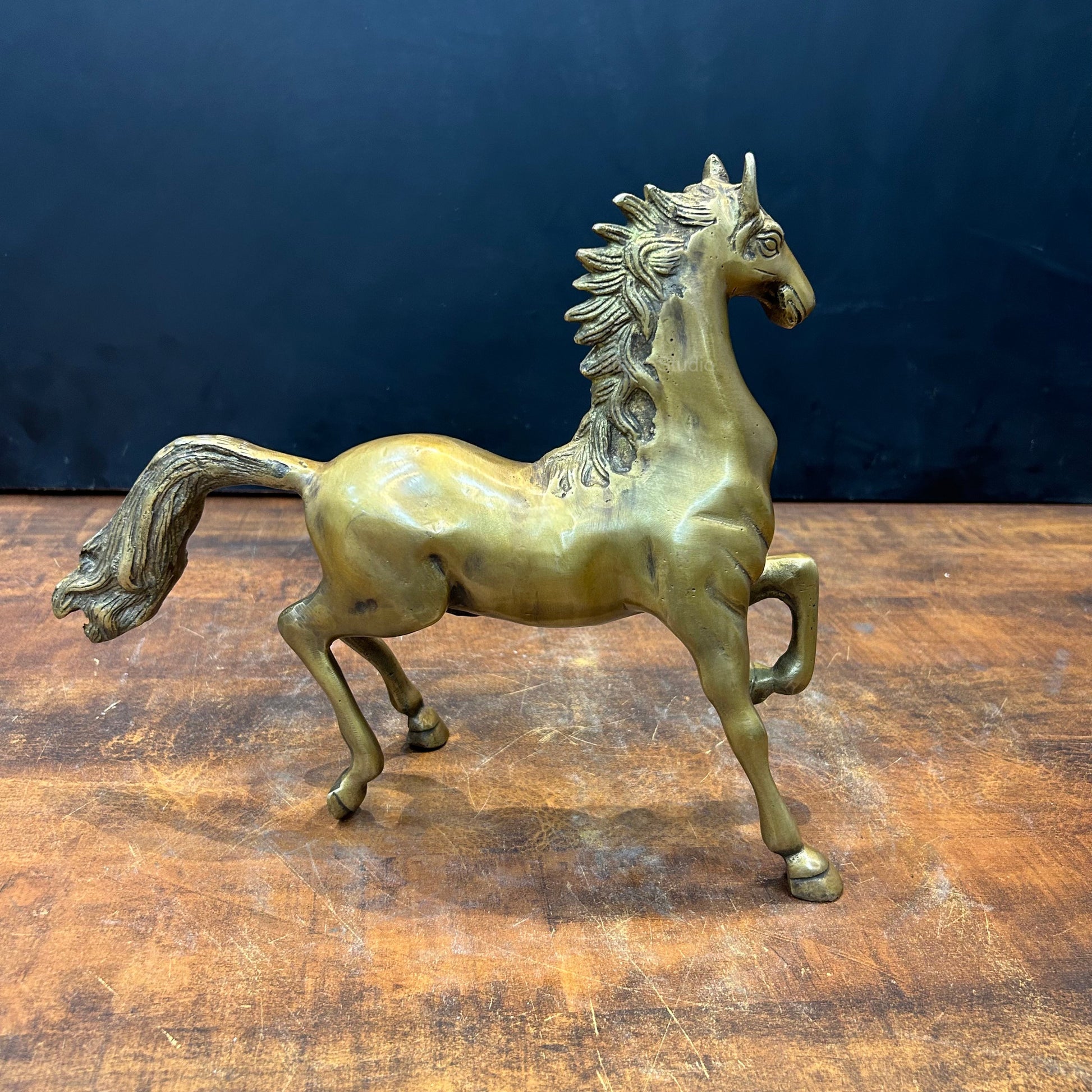 Brass Running Horse Pair Statue with One Leg Raised 10 Inch - Image 8