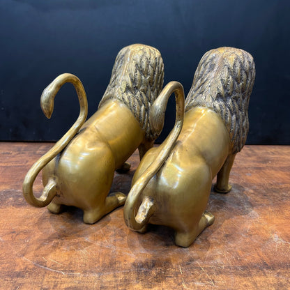 Brass Lion Pair Sculpture Antique Finish 12 Inch by vendor-unknown - Decor (View 7)