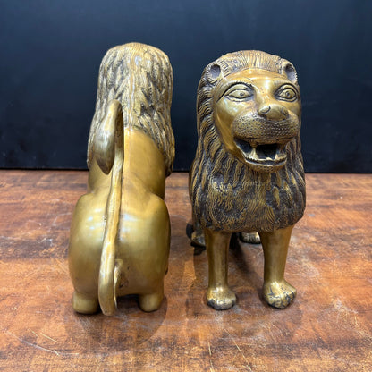 Brass Lion Pair Sculpture Antique Finish 12 Inch by vendor-unknown - Decor (View 6)