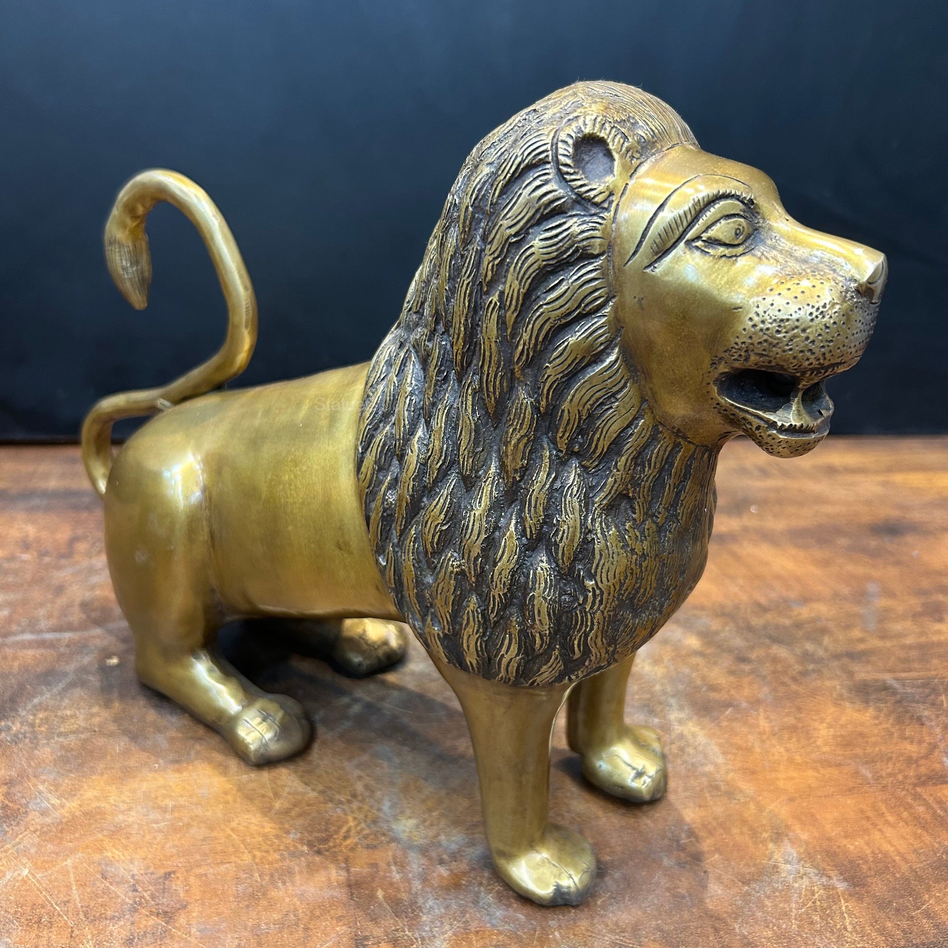 Brass Lion Pair Sculpture Antique Finish 12 Inch - Image 5