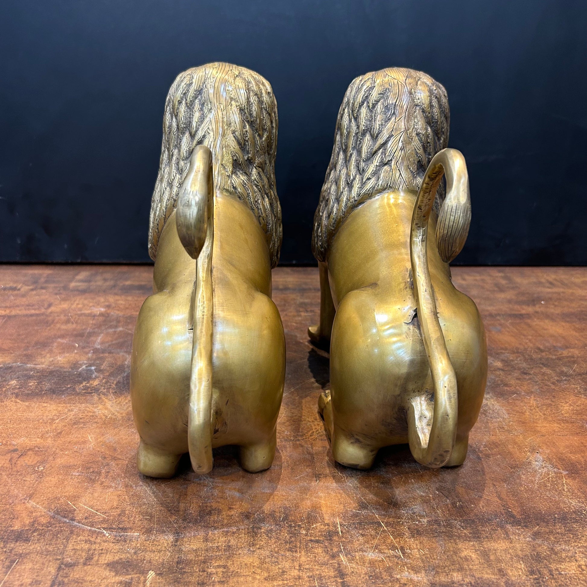 Brass Lion Pair Sculpture Antique Finish 12 Inch - Image 8