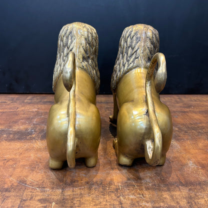 Brass Lion Pair Sculpture Antique Finish 12 Inch by vendor-unknown - Decor (View 8)