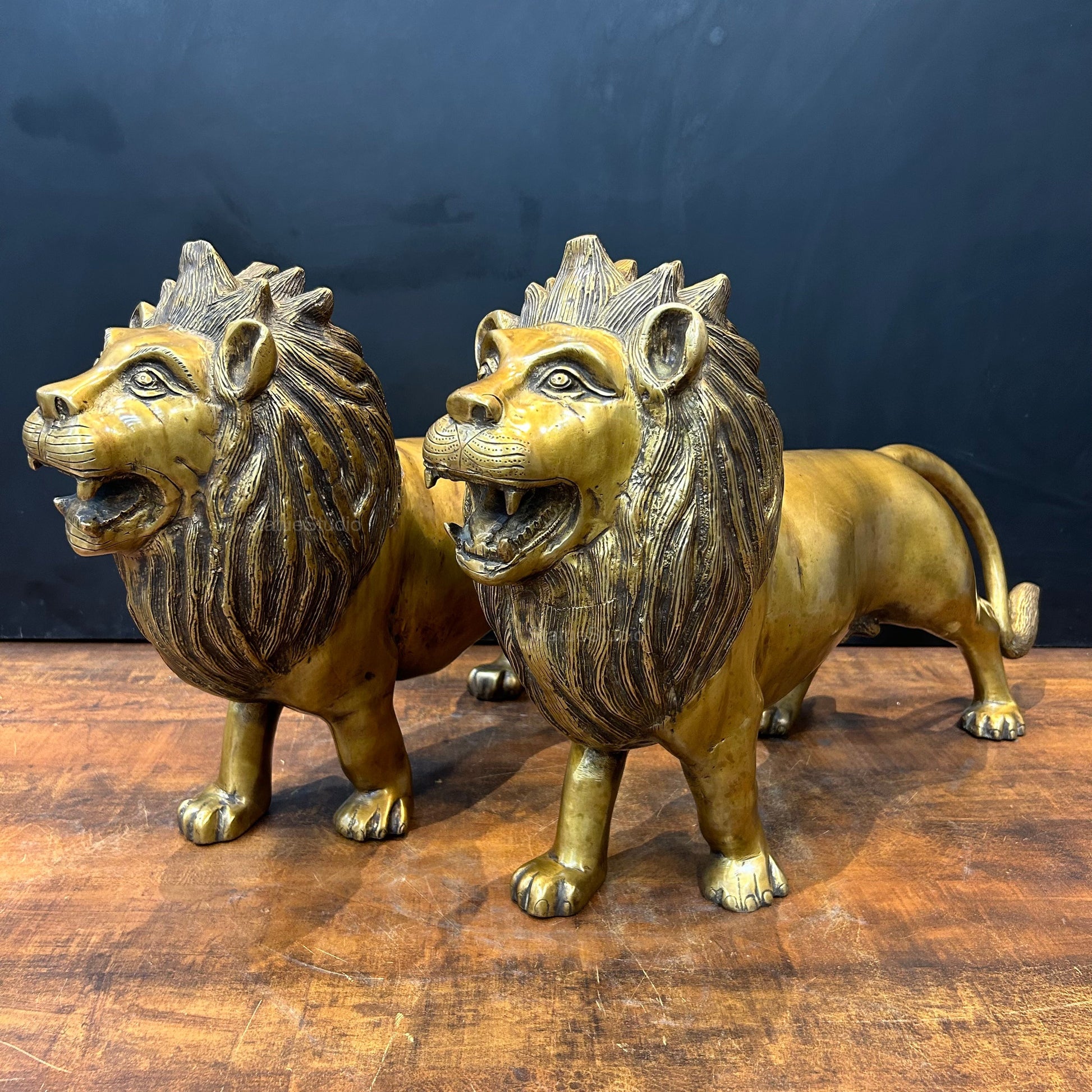 Brass Large Lion Pair Sculpture For Home Decor 24 Inch - Image 3