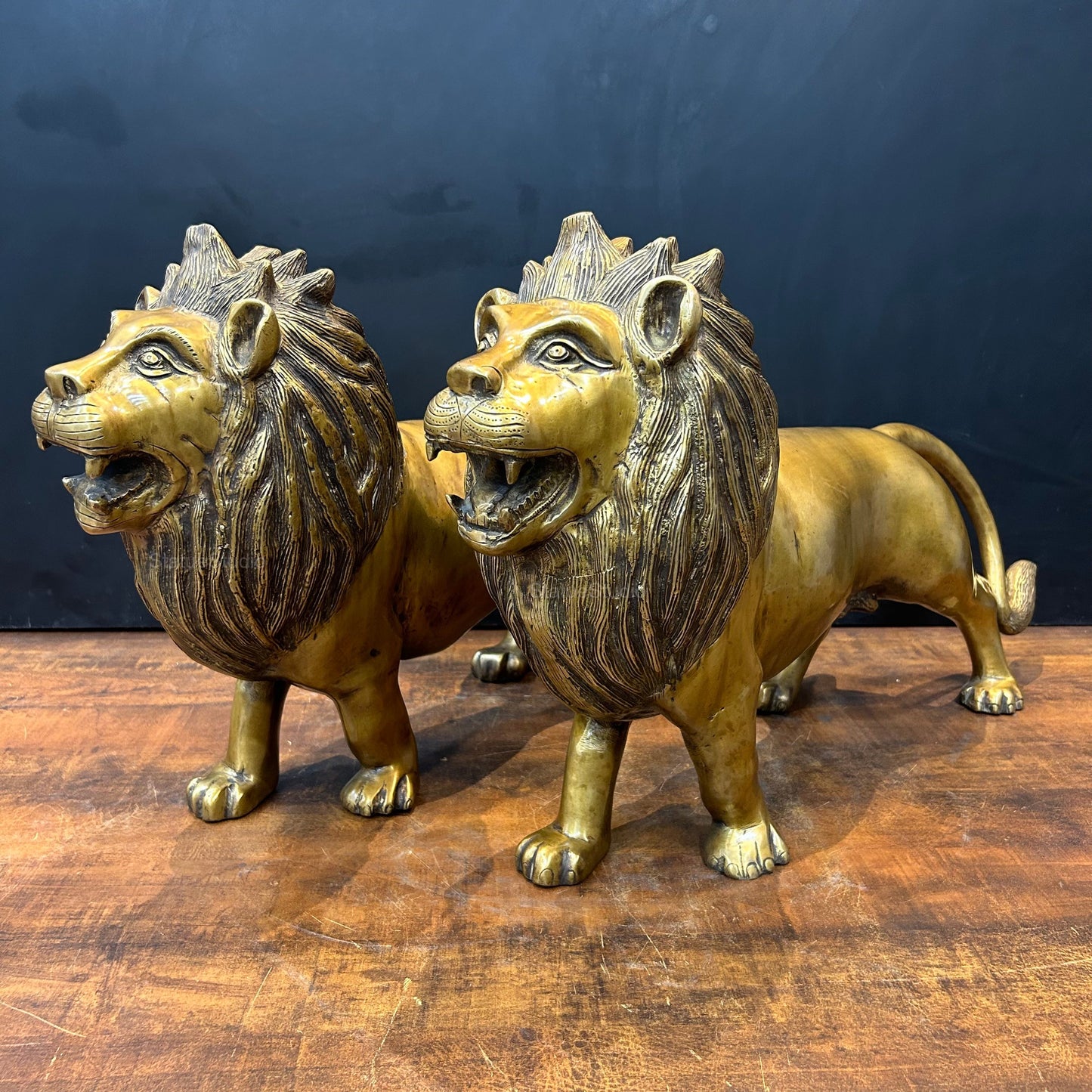 Brass Large Lion Pair Sculpture For Home Decor 24 Inch