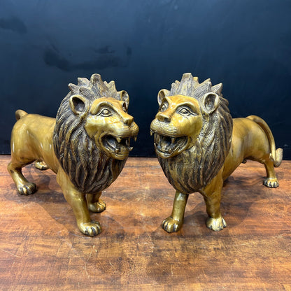 Brass Large Lion Pair Sculpture For Home Decor 24 Inch by vendor-unknown - Decor