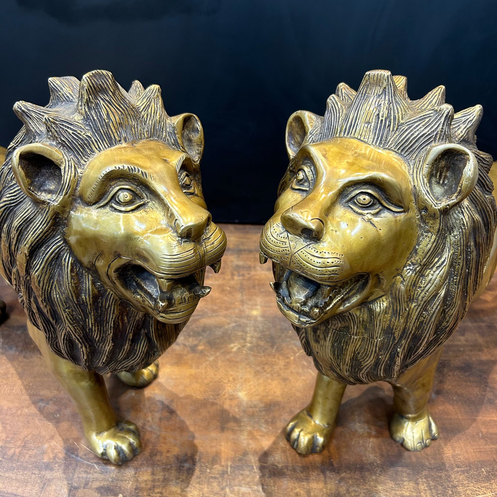 Brass Large Lion Pair Sculpture For Home Decor 24 Inch - Image 2