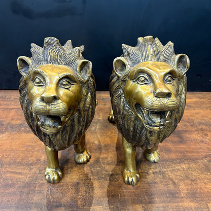 Brass Large Lion Pair Sculpture For Home Decor 24 Inch by vendor-unknown - Decor (View 5)
