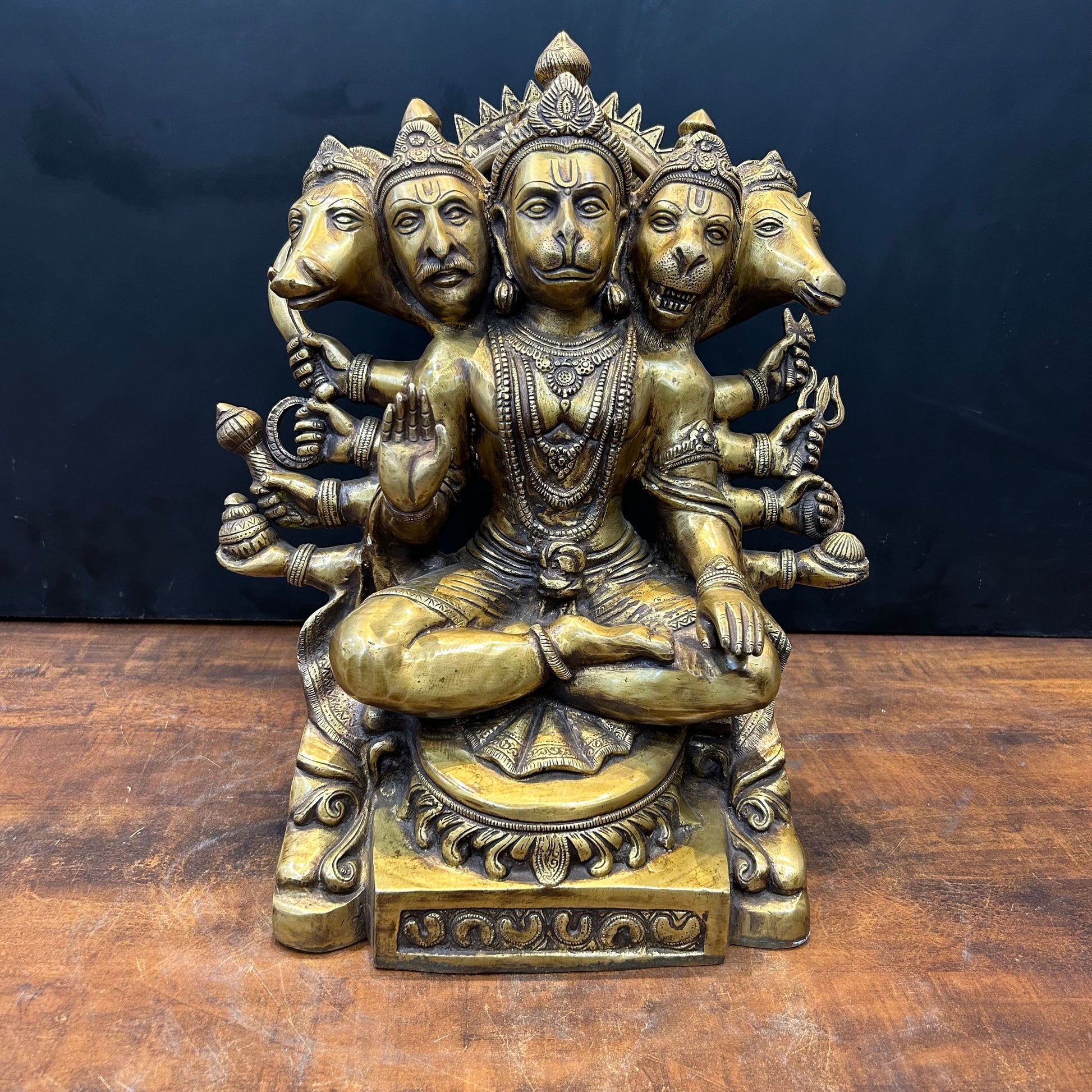 Brass Large Panchmukhi Hanuman Idol Antique Finish 17 Inch - Image 3