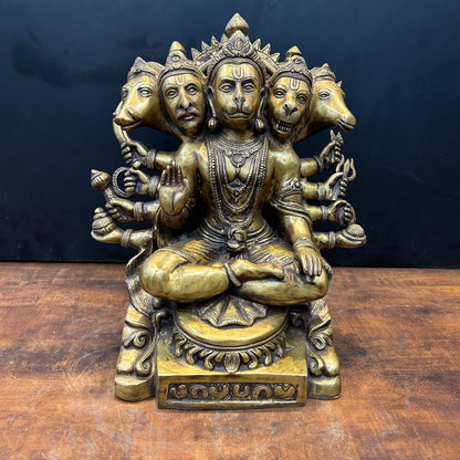 Brass Large Panchmukhi Hanuman Idol Antique Finish 17 Inch by vendor-unknown - Hindu Gods (View 3)