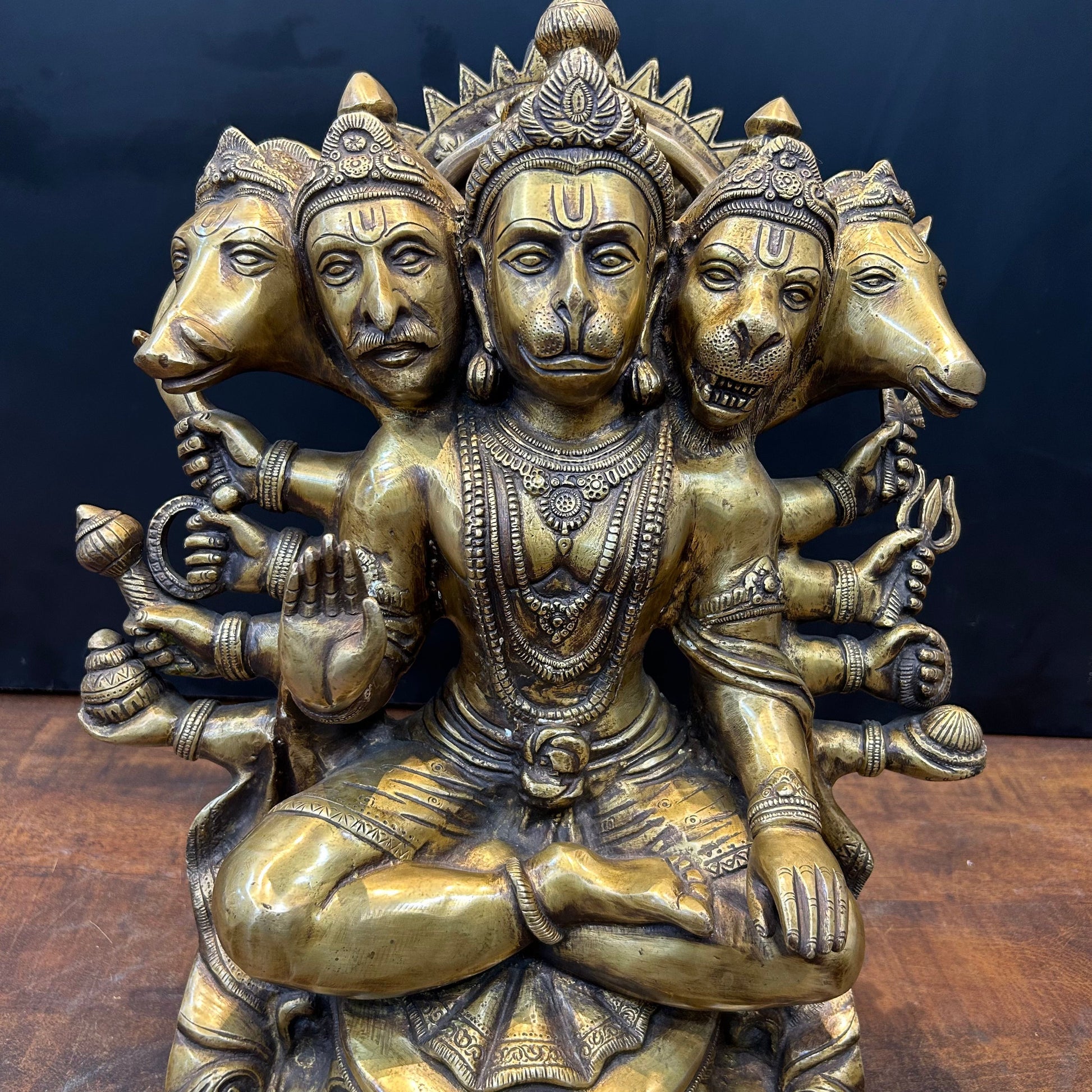 Brass Large Panchmukhi Hanuman Idol Antique Finish 17 Inch - Image 2