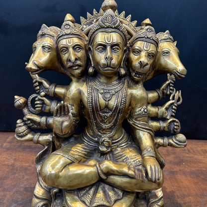 Brass Large Panchmukhi Hanuman Idol Antique Finish 17 Inch by vendor-unknown - Hindu Gods (View 2)