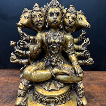 Brass Large Panchmukhi Hanuman Idol Antique Finish 17 Inch by vendor-unknown - Hindu Gods (View 5)