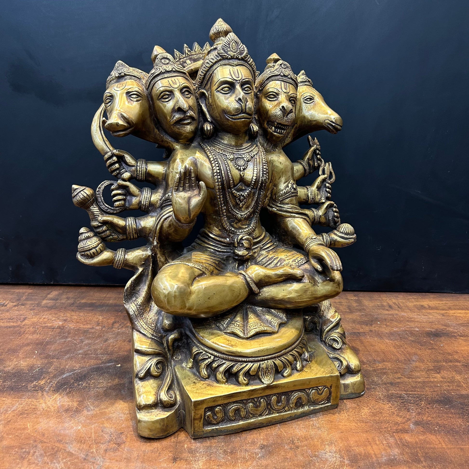 Brass Large Panchmukhi Hanuman Idol Antique Finish 17 Inch - Image 6