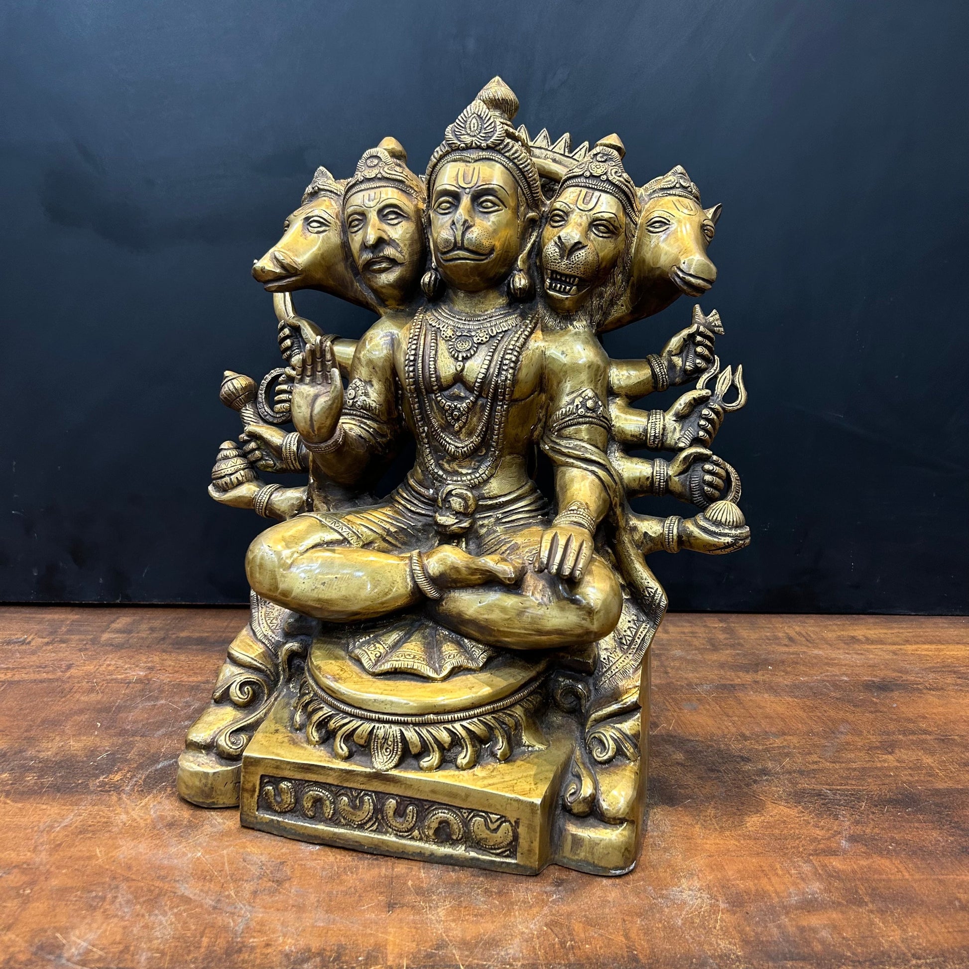 Brass Large Panchmukhi Hanuman Idol Antique Finish 17 Inch - Image 7