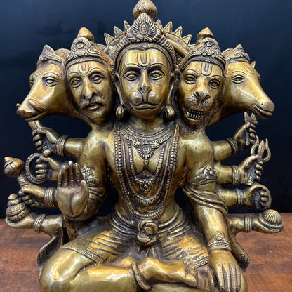 Brass Large Panchmukhi Hanuman Idol Antique Finish 17 Inch by vendor-unknown - Hindu Gods (View 4)