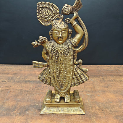 Brass Krishna As Shrinath ji Idol Antique Finish 1.5 Feet by vendor-unknown - Hindu Gods (View 4)