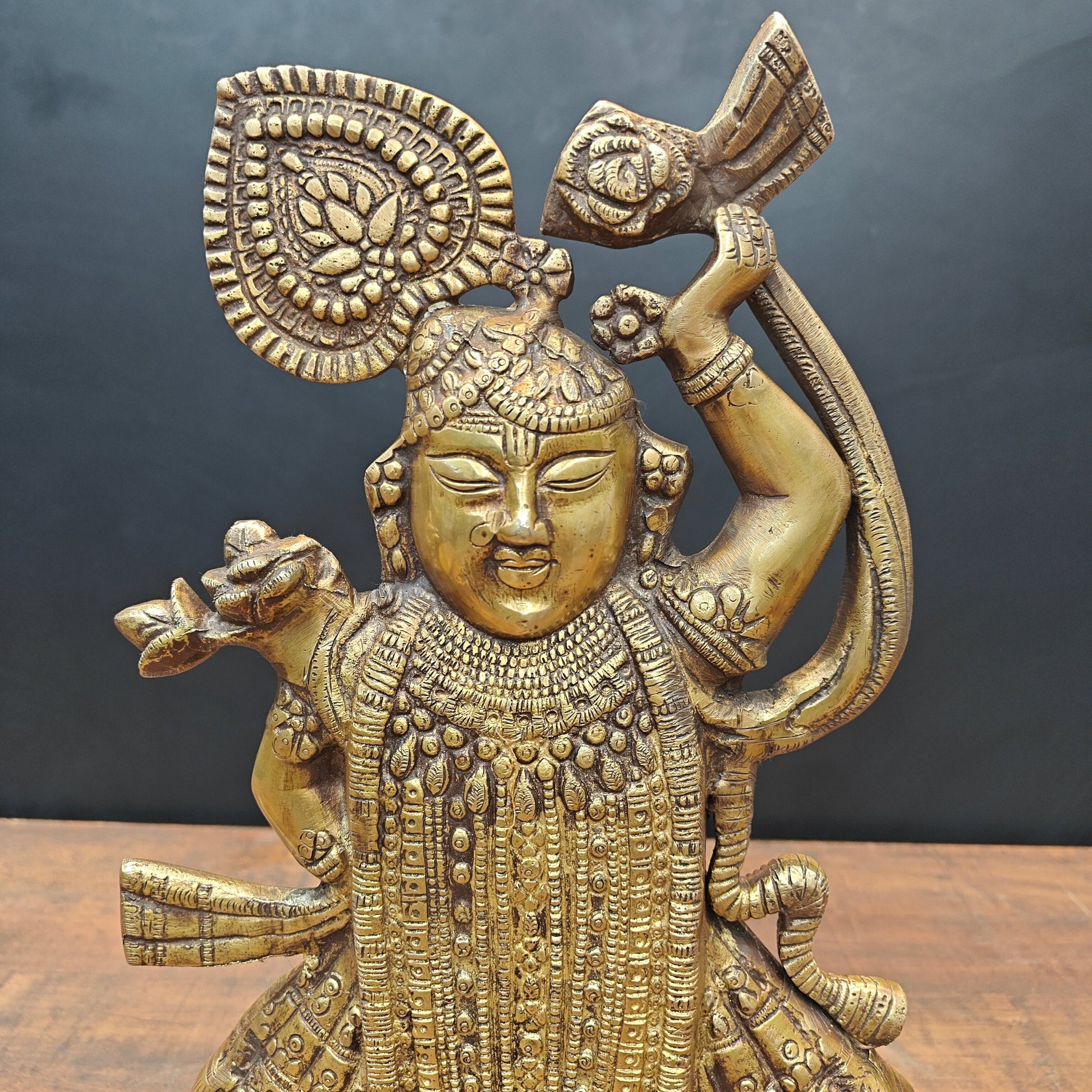Brass Krishna As Shrinath ji Idol Antique Finish 1.5 Feet - Image 2