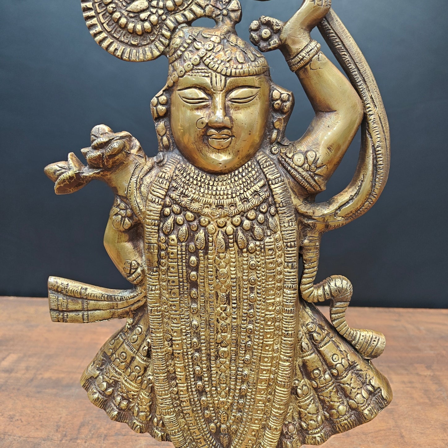Brass Krishna As Shrinath ji Idol Antique Finish 1.5 Feet