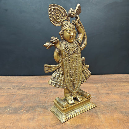 Brass Krishna As Shrinath ji Idol Antique Finish 1.5 Feet by vendor-unknown - Hindu Gods (View 6)