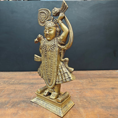 Brass Krishna As Shrinath ji Idol Antique Finish 1.5 Feet by vendor-unknown - Hindu Gods (View 7)