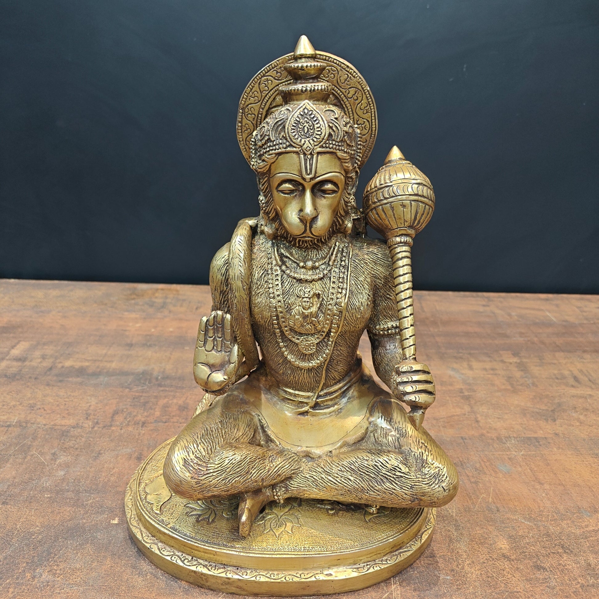 Brass Sitting Hanuman Idol Blessing Mudra 12 Inch - Image 4