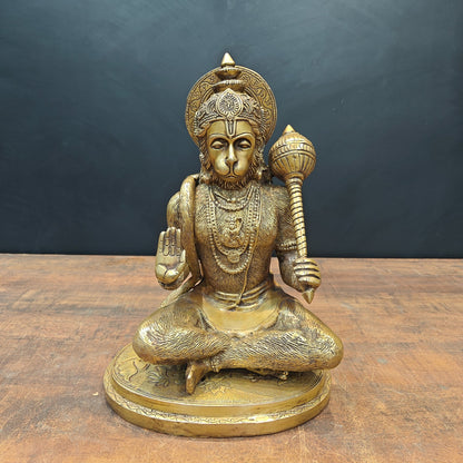 Brass Sitting Hanuman Idol Blessing Mudra 12 Inch by vendor-unknown - Hindu Gods (View 3)