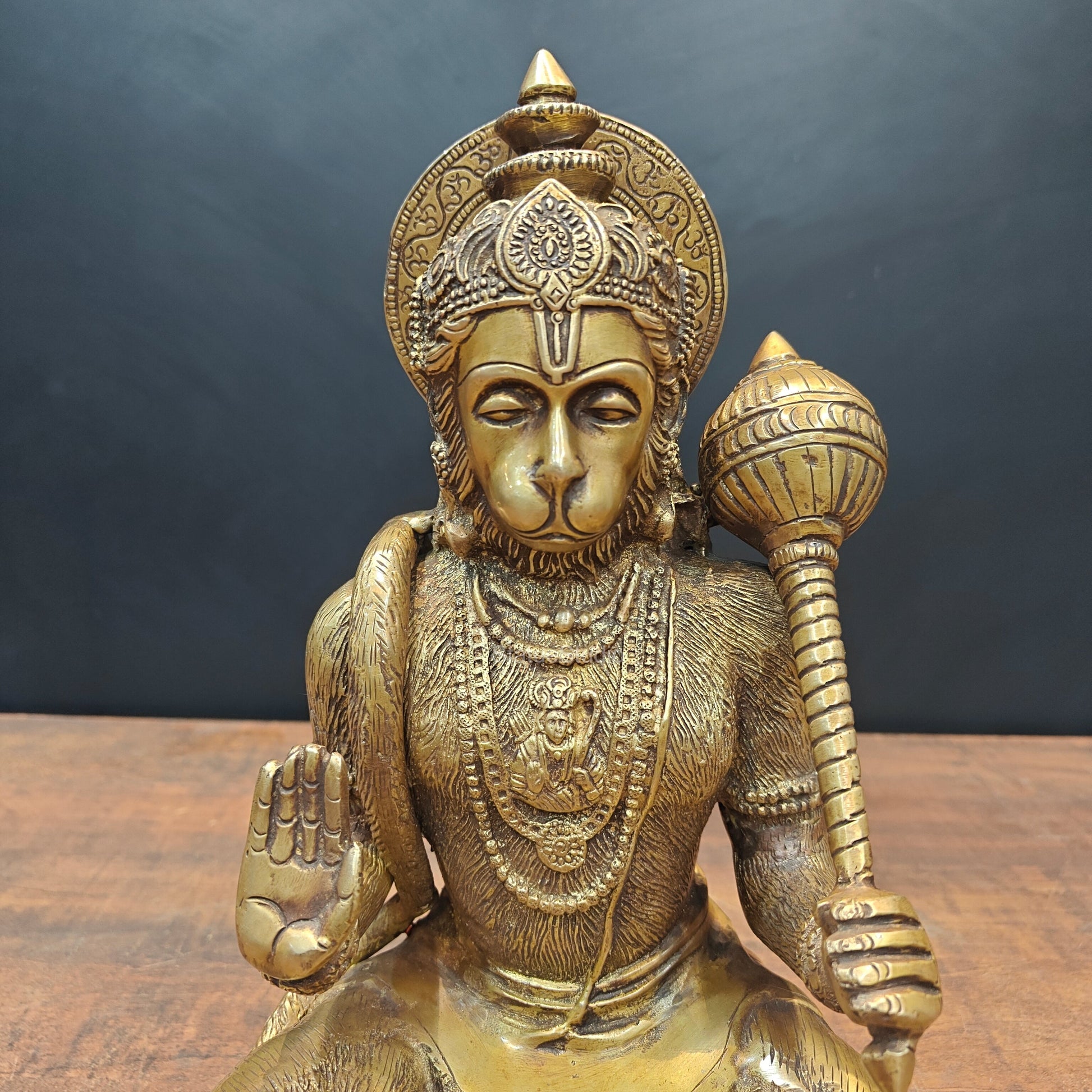 Brass Sitting Hanuman Idol Blessing Mudra 12 Inch - Image 2