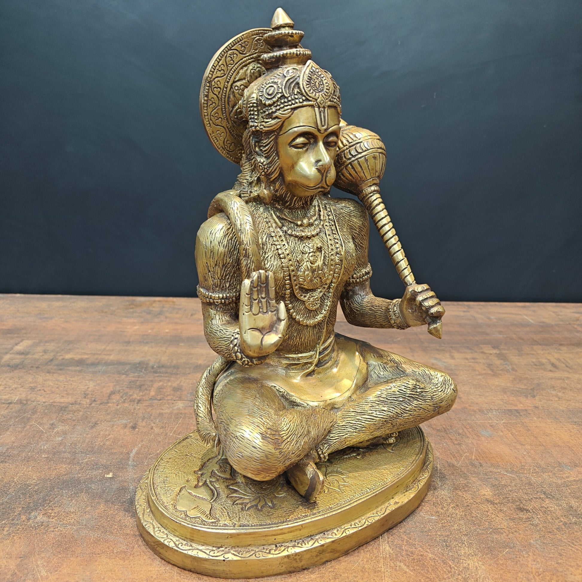 Brass Sitting Hanuman Idol Blessing Mudra 12 Inch - Image 5