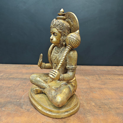 Brass Sitting Hanuman Idol Blessing Mudra 12 Inch by vendor-unknown - Hindu Gods (View 6)