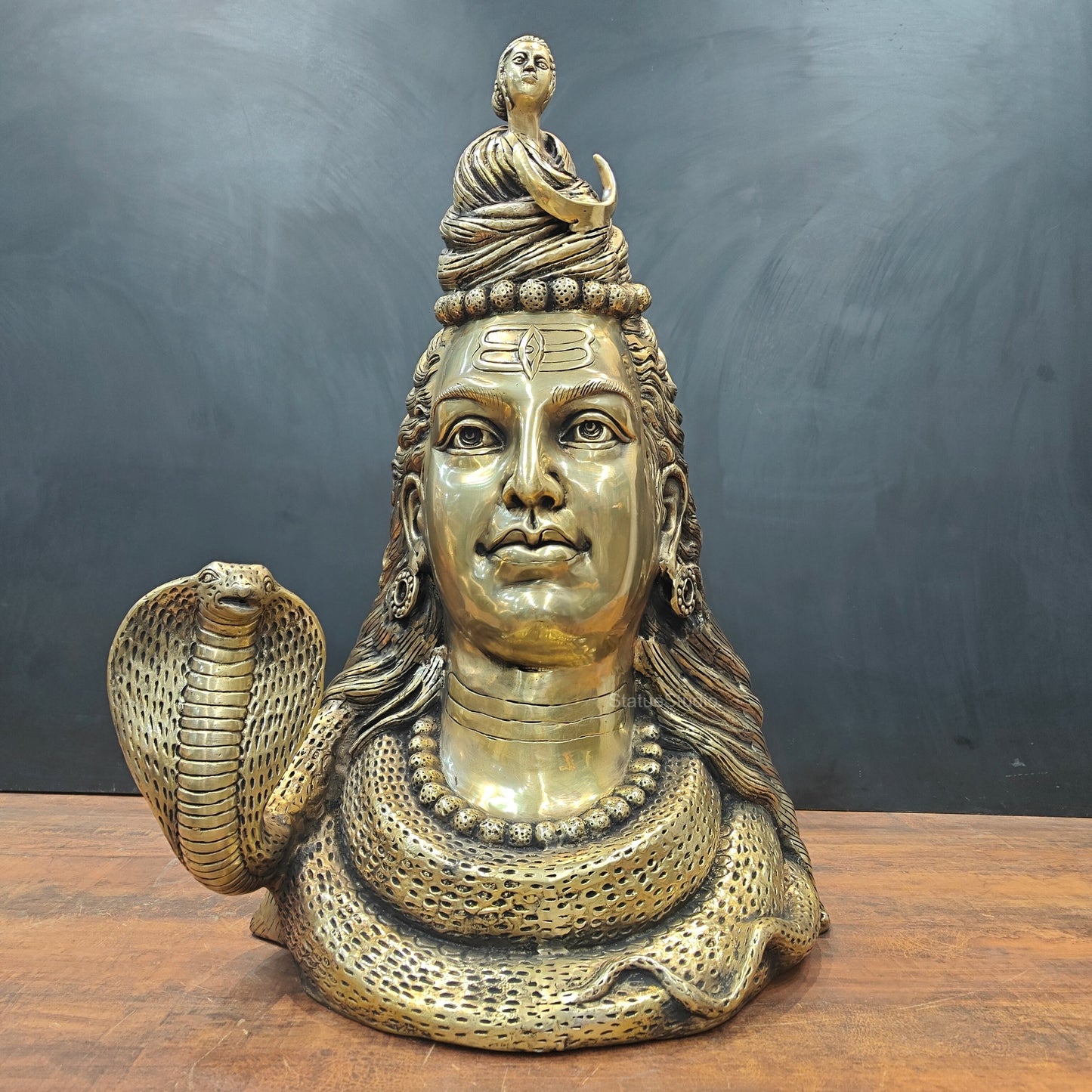 Brass Large Lord Shiva Head Bust With Moon and River Ganga 27 Inch