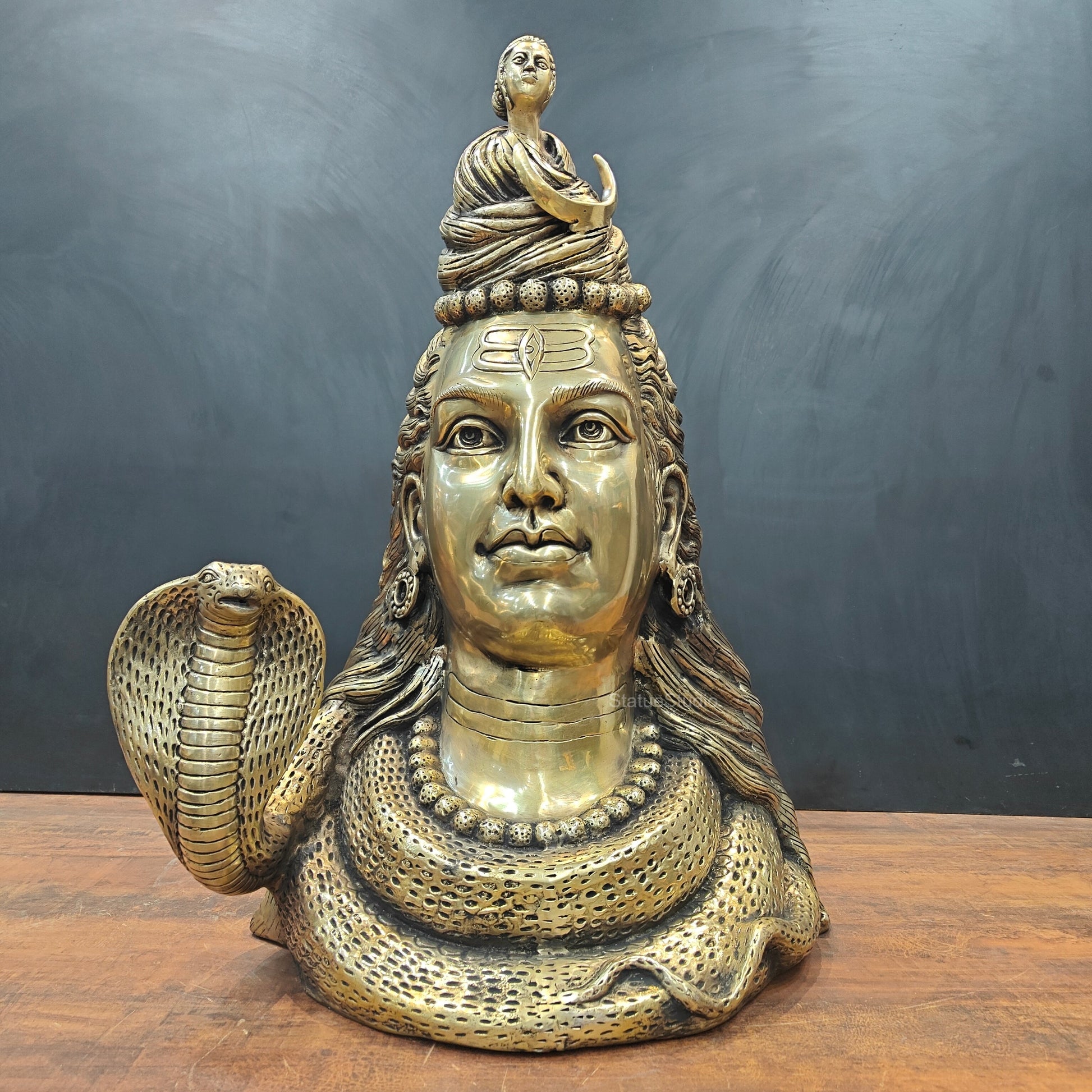 Brass Large Lord Shiva Head Bust With Moon and River Ganga 27 Inch - Eco-friendly - Sama Homes