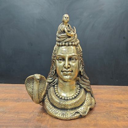 Brass Large Lord Shiva Head Bust With Moon and River Ganga 27 Inch by vendor-unknown - Hindu Gods (View 3)