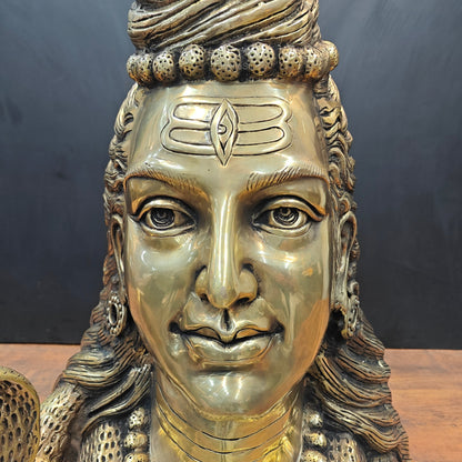 Brass Large Lord Shiva Head Bust With Moon and River Ganga 27 Inch by vendor-unknown - Hindu Gods (View 4)