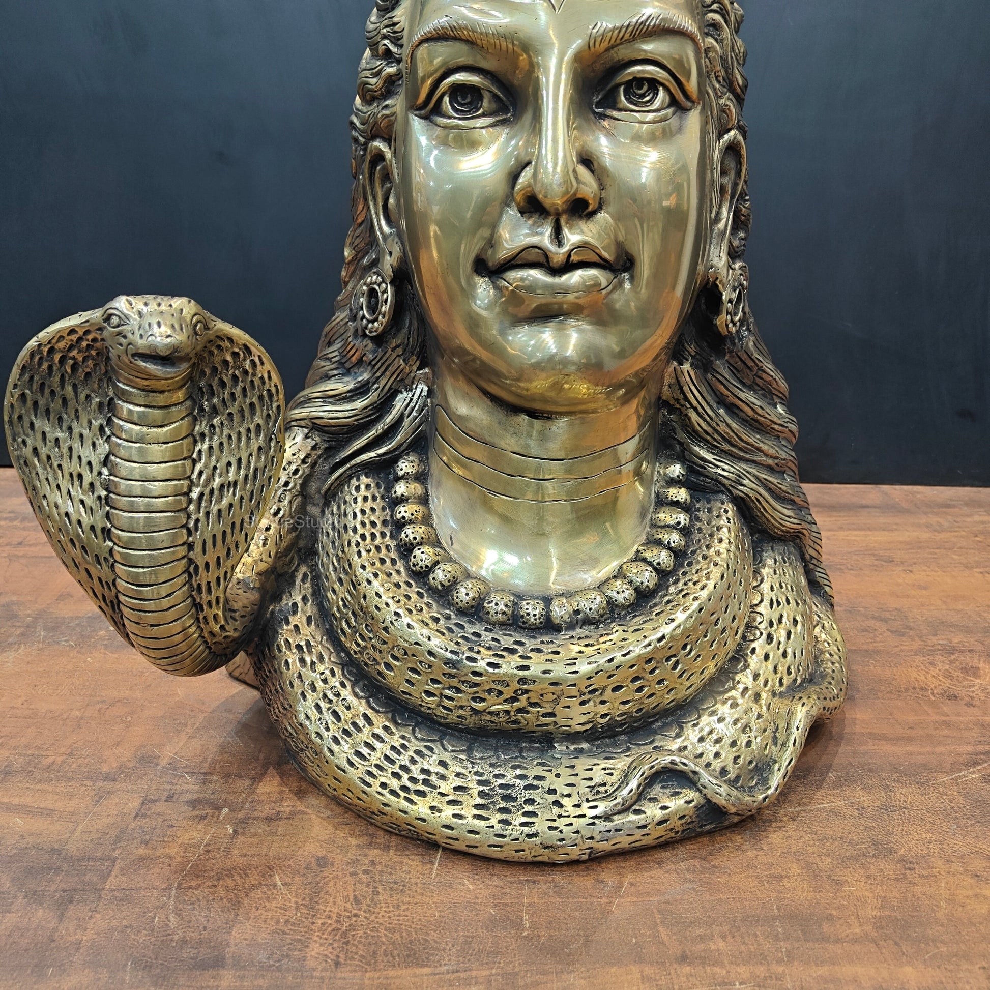 Brass Large Lord Shiva Head Bust With Moon and River Ganga 27 Inch - Image 5
